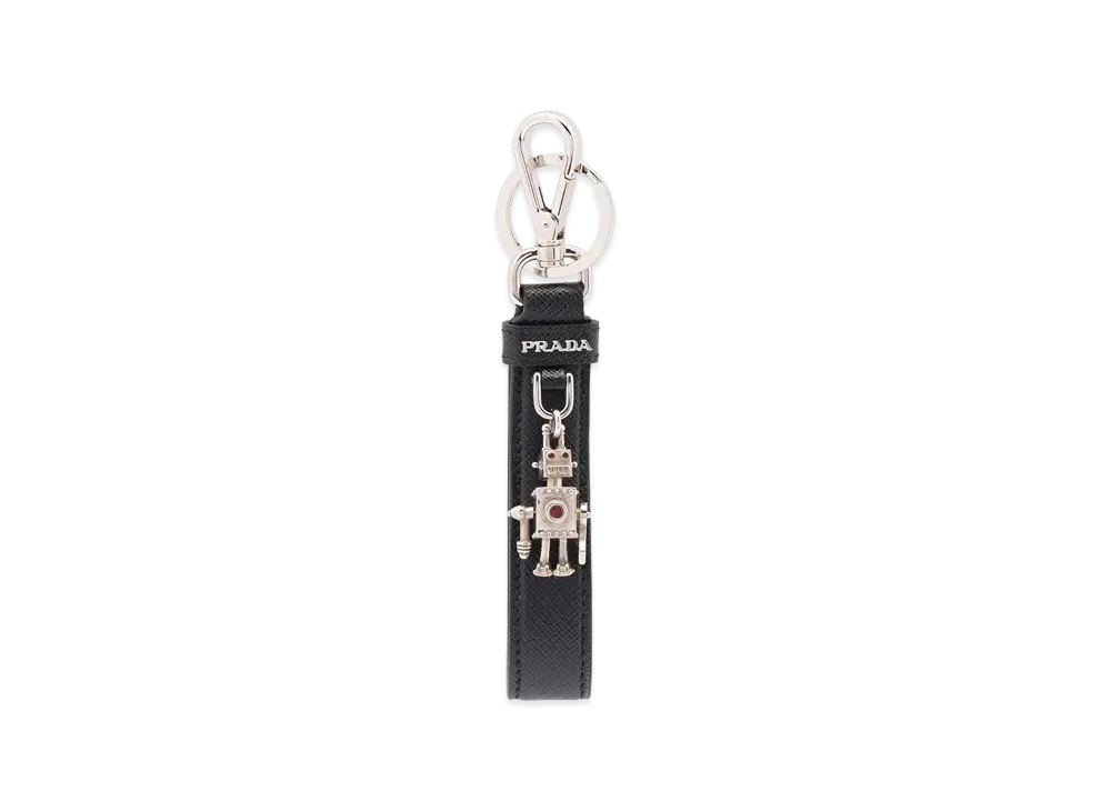 PRADA Saffiano Leather Key Ring "Black"