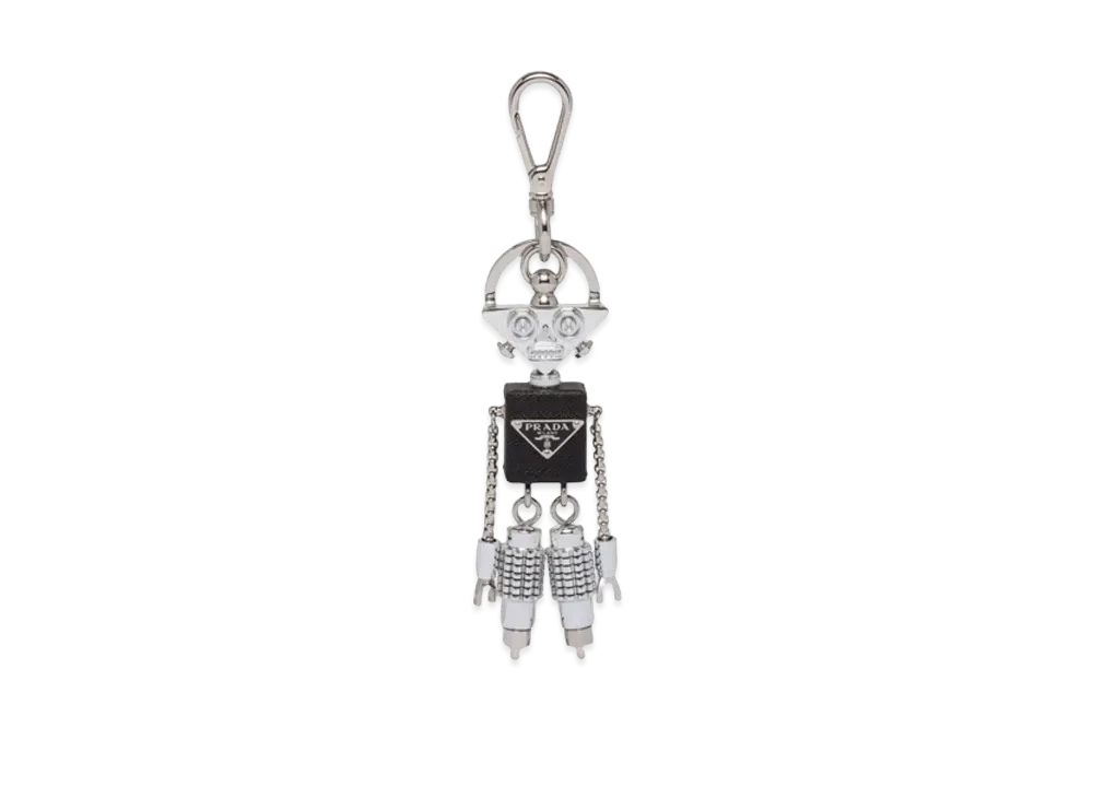 PRADA Saffiano Leather Robot Keychain Trick "Steel/Black"