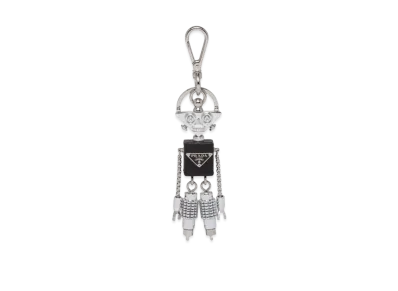 PRADA Saffiano Leather Robot Keychain Trick "Steel/Black"