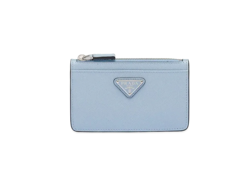 PRADA Saffiano Triangle Card Case "Light Blue"