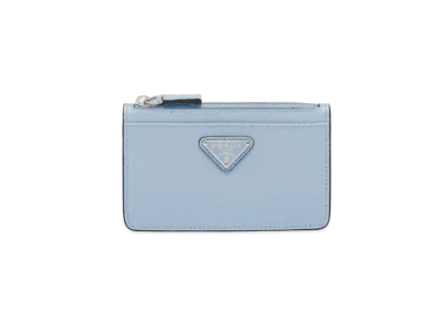 PRADA Saffiano Triangle Card Case "Light Blue"