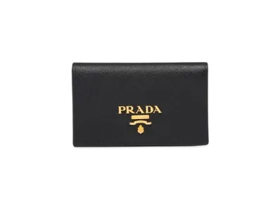PRADA Saffiano Leather Snap Card Holder "Black"