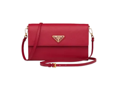 PRADA Saffiano Leather Wallet with Shoulder Strap "Fiery Red"