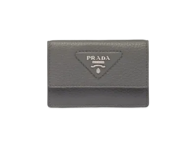 PRADA Leather Card Holder "Marble Gray"