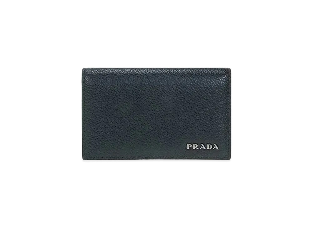 PRADA Vitello Micro Grain Leather Card Holder "Black/Mercurio Grey"