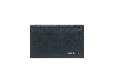 PRADA Vitello Micro Grain Leather Card Holder "Black/Mercurio Grey"