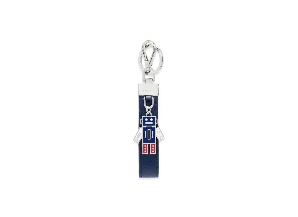 PRADA Saffiano Leather Keychain "Navy"