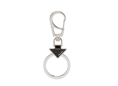 PRADA Enameled Metal Triangle Logo Keychain "Black"