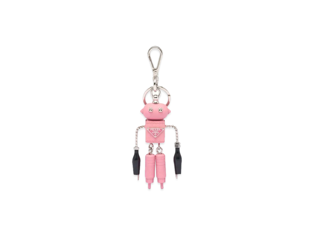 PRADA Saffiano Leather Robot Trick Keychain "Petal Pink"