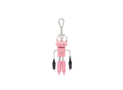 PRADA Saffiano Leather Robot Trick Keychain "Petal Pink"