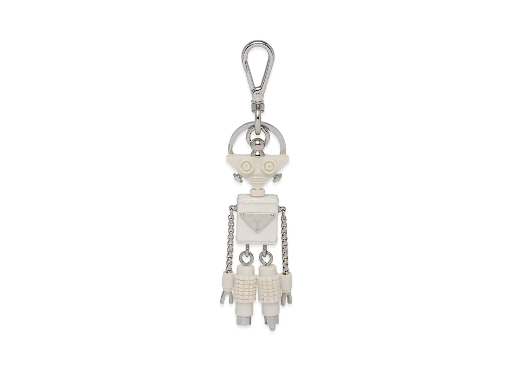 PRADA Saffiano Leather Robot Trick Keyring "White"