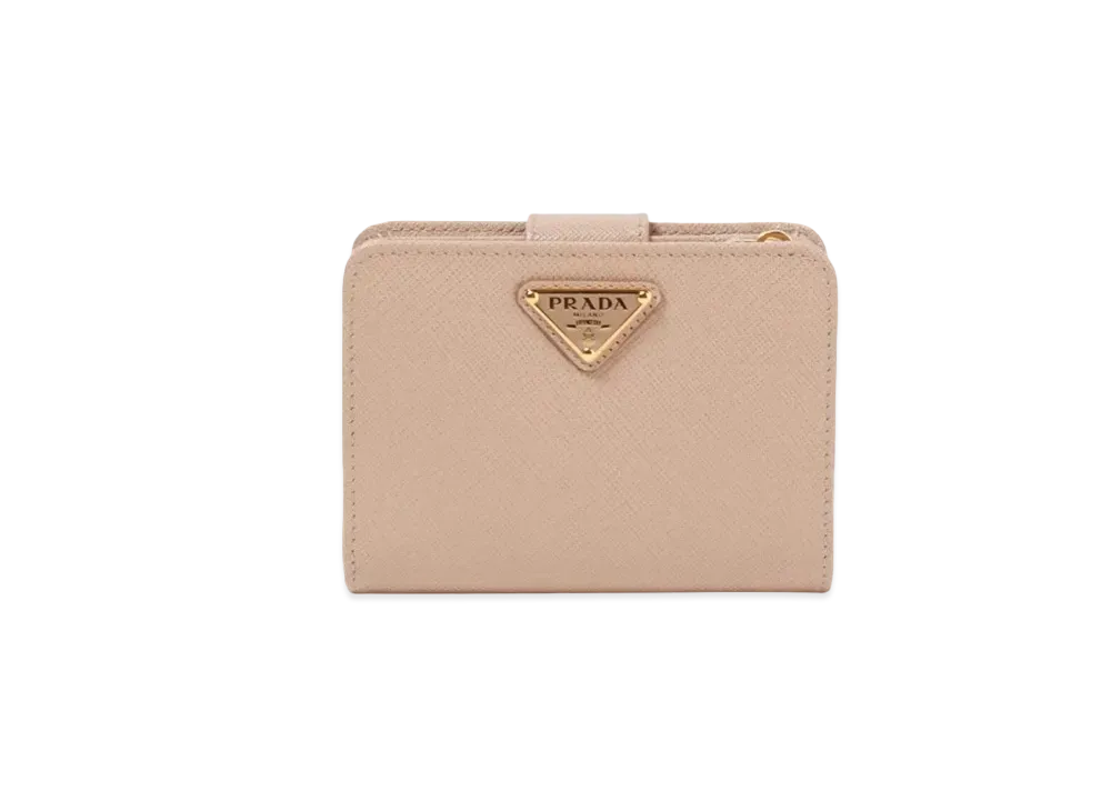 PRADA Saffiano Triangl Wallet "Pink Beige"