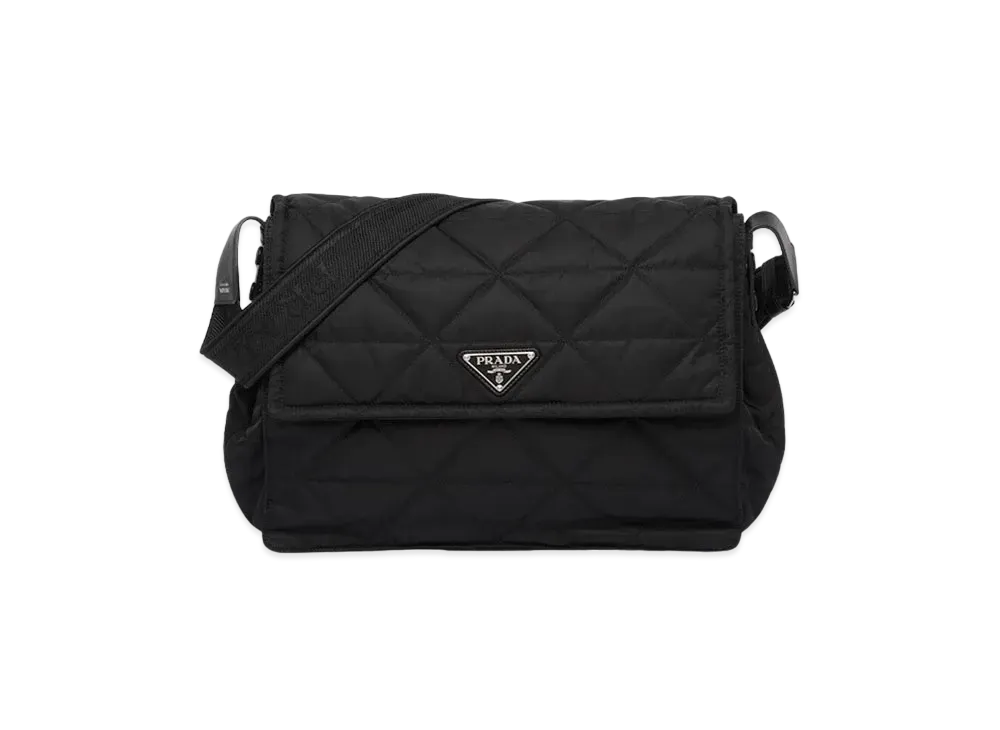 PRADA Topstitched Re-Nylon Shoulder Bag "Black"