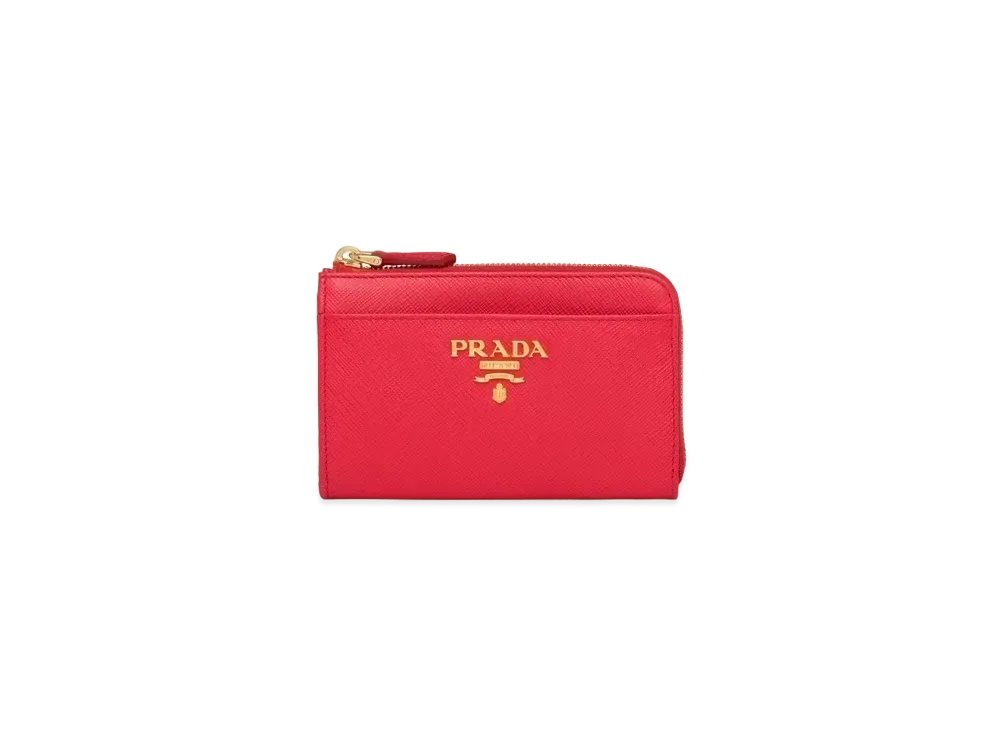 PRADA Saffiano Metal Logo Keychain "Fiery Red"