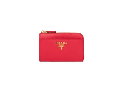 PRADA Saffiano Metal Logo Keychain "Fiery Red"