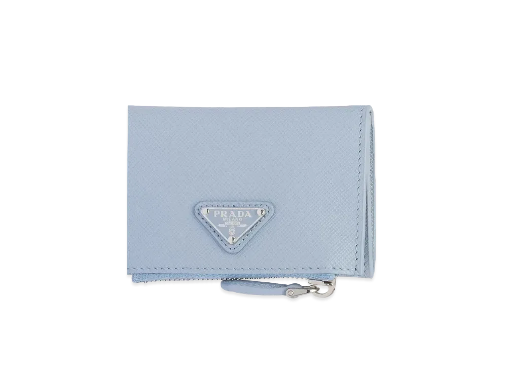 PRADA Saffiano Leather Card Holder "Pale Blue"