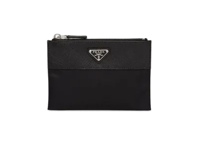 PRADA ReNylon Saffiano Leather Pouch Wallet "Black"