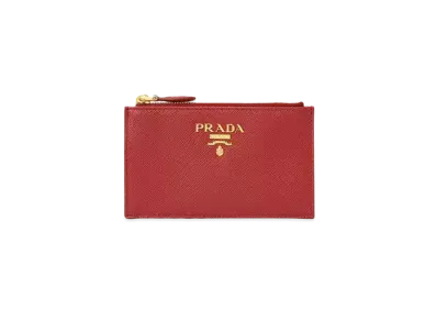 PRADA Saffiano Leather Card Holder "Fiery Red"