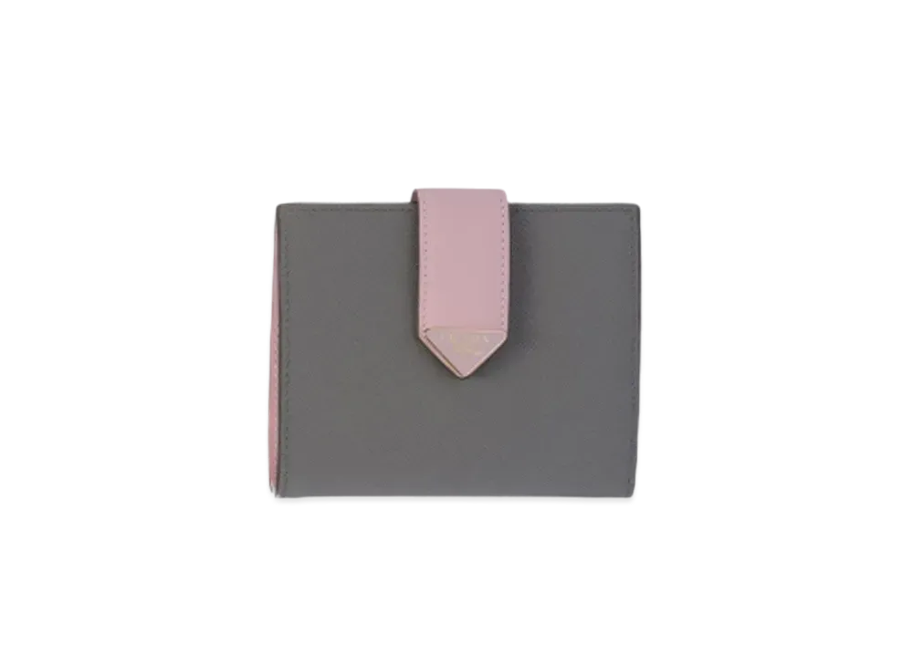 PRADA Small Saffiano And Smooth Leather Wallet "Gray/Pink"