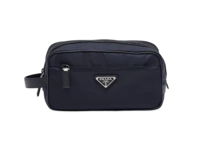 PRADA Re-Nylon and Saffiano Leather Travel Pouch "Navy"