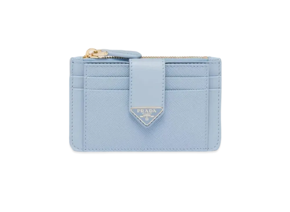 PRADA Saffiano And Smooth Leather Card Holder "Light Blue"