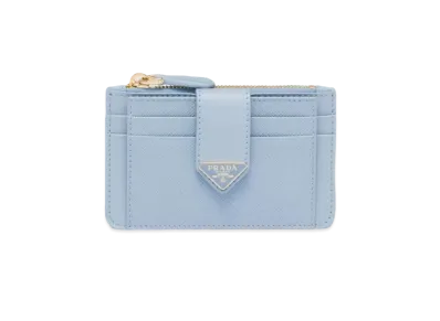 PRADA Saffiano And Smooth Leather Card Holder "Light Blue"