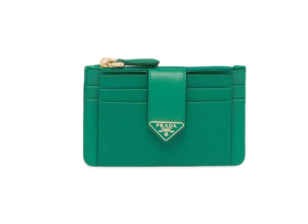 PRADA Saffiano And Smooth Leather Card Holder "Green"