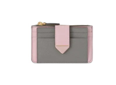 PRADA Saffiano And Smooth Leather Card Holder "Gray/Pink"
