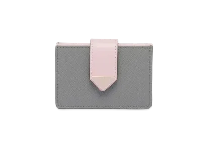 PRADA Saffiano Leather Card Holder "Gray/Pink"