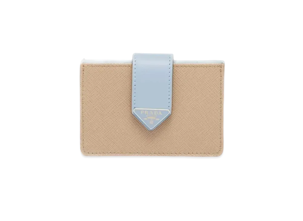 PRADA Saffiano Leather Card Holder "Sand/Light Blue"