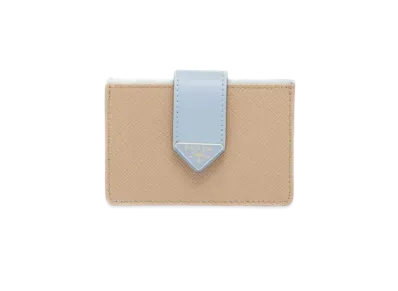 PRADA Saffiano Leather Card Holder "Sand/Light Blue"