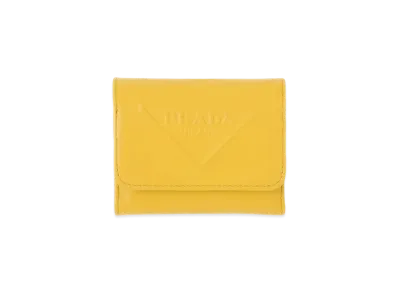 PRADA Grace Triangle Embossed Leather Wallet "Yellow"
