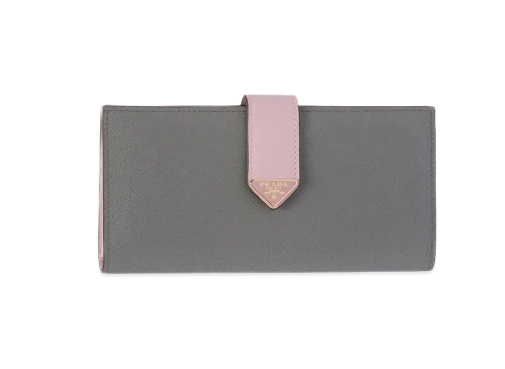 PRADA Large Saffiano And Smooth Leather Wallet "Gray/Pink"