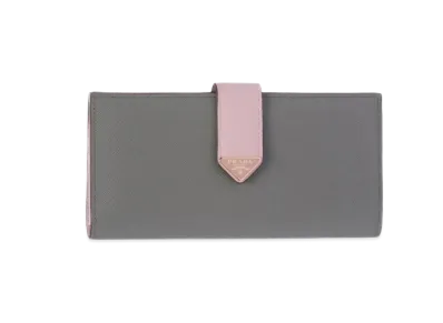 PRADA Large Saffiano And Smooth Leather Wallet "Gray/Pink"