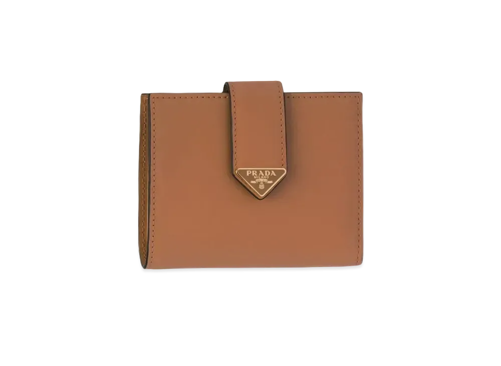 PRADA Small Saffiano And Smooth Leather Wallet "Cognac"