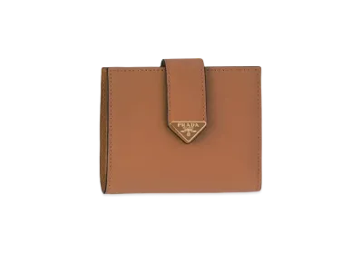 PRADA Small Saffiano And Smooth Leather Wallet "Cognac"