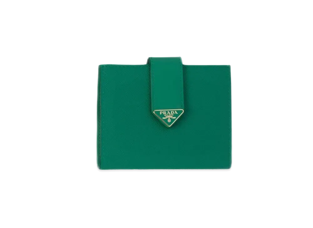PRADA Small Saffiano And Smooth Leather Wallet "Green"
