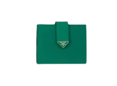 PRADA Small Saffiano And Smooth Leather Wallet "Green"