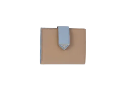 PRADA Small Saffiano And Smooth Leather Wallet "Sand/Light Blue"