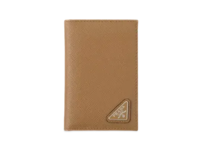 PRADA Saffiano Triangle Card Holder "Caramel"