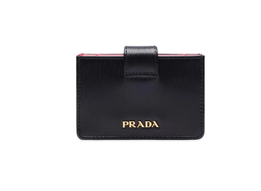 PRADA Vitello Accordion Card Holder "Black/Red"