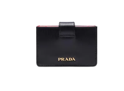 PRADA Vitello Accordion Card Holder "Black/Red"