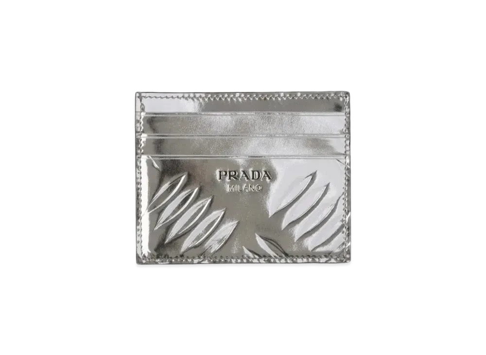 PRADA Brushed Leather Credit Card Holder "Silver"