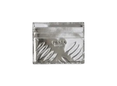 PRADA Brushed Leather Credit Card Holder "Silver"