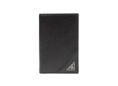 PRADA Vitello Micro Grain Leather Card Holder "Black"
