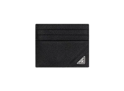 PRADA Vitello Micro Grain Leather Card Holder "Black"