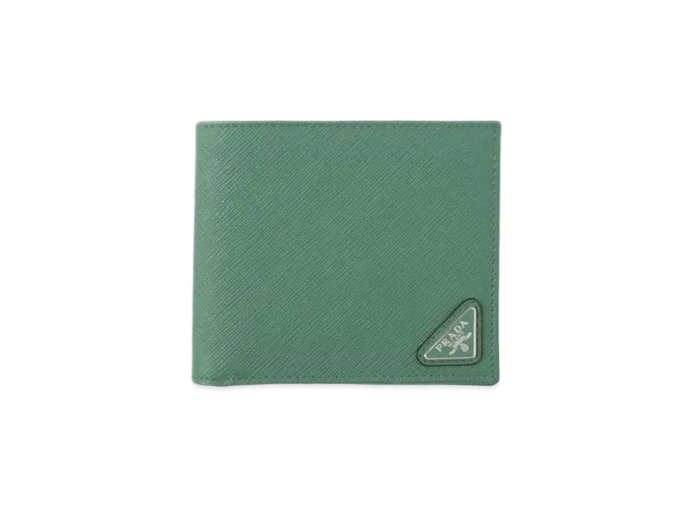 PRADA Saffiano Triangle Wallet "Sage Green"