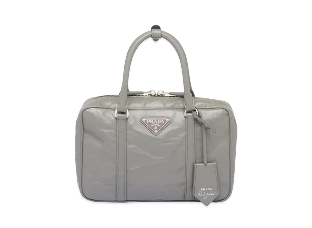 PRADA Medium Antique Nappa Leather Top Handle Bag "Slate Gray"