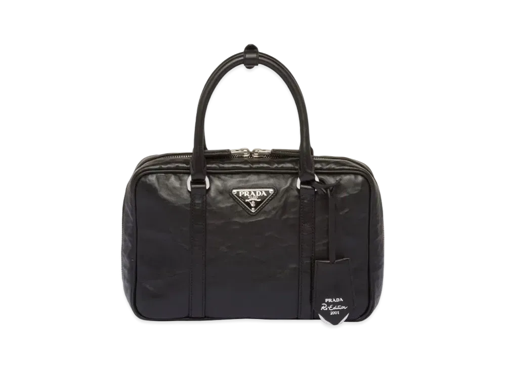 PRADA Medium Antique Nappa Leather Top Handle Bag "Blac"