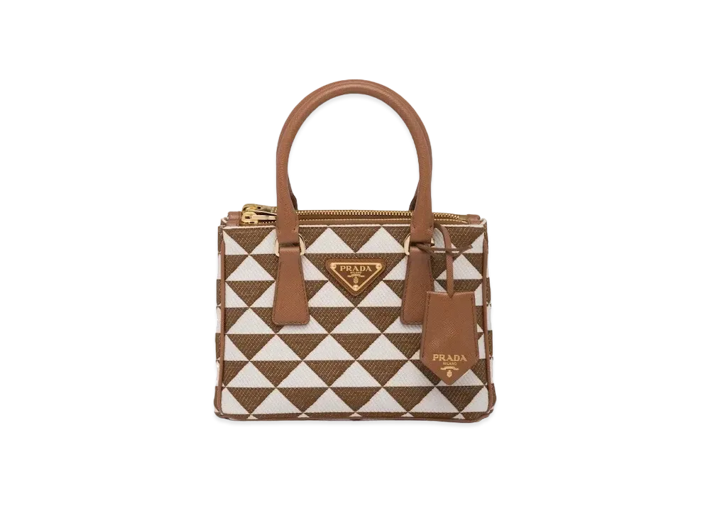 PRADA Symbole Embroidered Fabric Mini Bag "Brown/White"